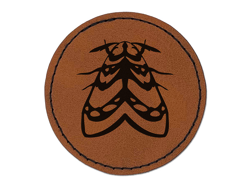 Resting Moth Bug Insect Round Iron-On Engraved Faux Leather Patch Applique - 2.5"