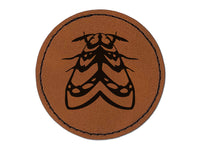 Resting Moth Bug Insect Round Iron-On Engraved Faux Leather Patch Applique - 2.5"