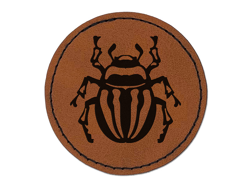 Round Striped Potato Beetle Bug Insect Round Iron-On Engraved Faux Leather Patch Applique - 2.5"