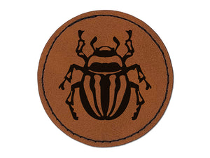Round Striped Potato Beetle Bug Insect Round Iron-On Engraved Faux Leather Patch Applique - 2.5"
