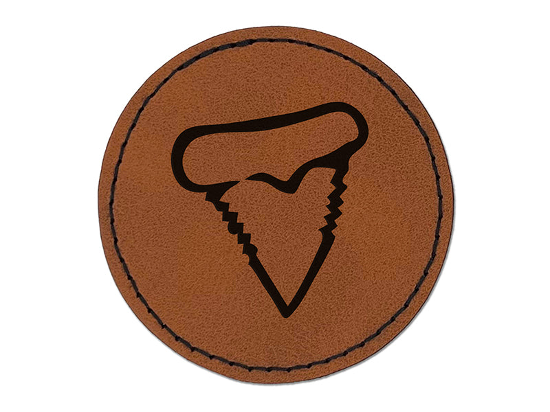 Shark Tooth Fang Round Iron-On Engraved Faux Leather Patch Applique - 2.5"