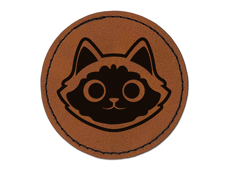 Siamese Himalayan Cat Head Round Iron-On Engraved Faux Leather Patch Applique - 2.5"