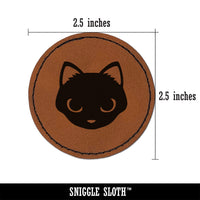 Simple Cat Head Icon Round Iron-On Engraved Faux Leather Patch Applique - 2.5"