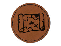 Treasure Map Scroll Pirate X Marks the Spot Round Iron-On Engraved Faux Leather Patch Applique - 2.5"