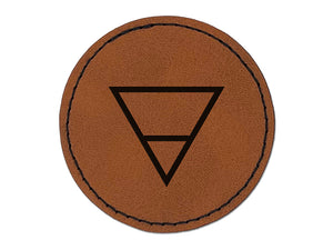 Triangle Witch Symbol Earth Wicca Element Round Iron-On Engraved Faux Leather Patch Applique - 2.5"