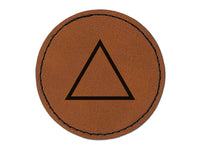 Triangle Witch Symbol Fire Wicca Element Round Iron-On Engraved Faux Leather Patch Applique - 2.5"
