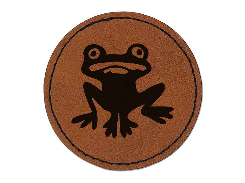 Weird Creepy Frog Round Iron-On Engraved Faux Leather Patch Applique - 2.5"