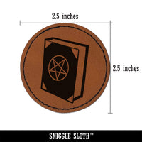 Witch Tome Spell Book Grimoire for Magic Witchcraft Round Iron-On Engraved Faux Leather Patch Applique - 2.5"