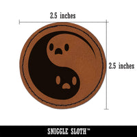 Yin Yang Ghosts Spooky and Cute Round Iron-On Engraved Faux Leather Patch Applique - 2.5"