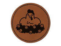 Christmas Chicken Laying in Wreath Round Iron-On Engraved Faux Leather Patch Applique - 2.5"