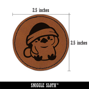 Baby Chick Chicken Christmas Santa Hat Round Iron-On Engraved Faux Leather Patch Applique - 2.5"