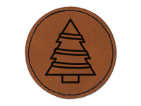 Christmas Tree with Garland Ribbon Round Iron-On Engraved Faux Leather Patch Applique - 2.5"