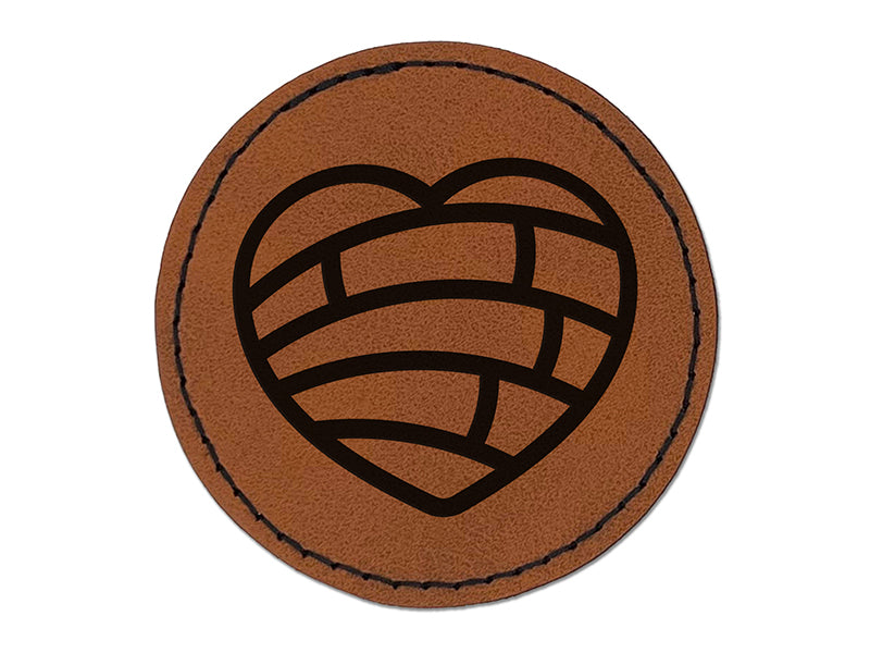 Concha Pan Dulce Heart Sweet Mexican Bread Round Iron-On Engraved Faux Leather Patch Applique - 2.5"