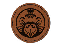 Cheeky Krampus Under Mistletoe Christmas Round Iron-On Engraved Faux Leather Patch Applique - 2.5"