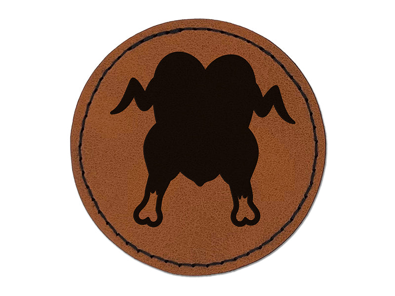 Cooked Thanksgiving Turkey Dinner Round Iron-On Engraved Faux Leather Patch Applique - 2.5"