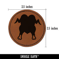 Cooked Thanksgiving Turkey Dinner Round Iron-On Engraved Faux Leather Patch Applique - 2.5"