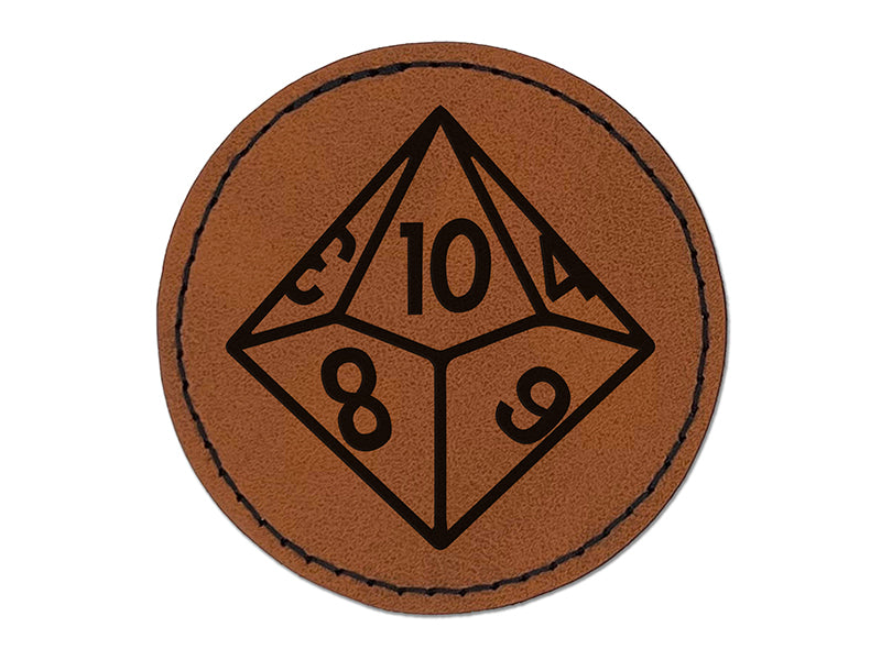 D10 10 Sided Gaming Gamer Dice Critical Role Round Iron-On Engraved Faux Leather Patch Applique - 2.5"