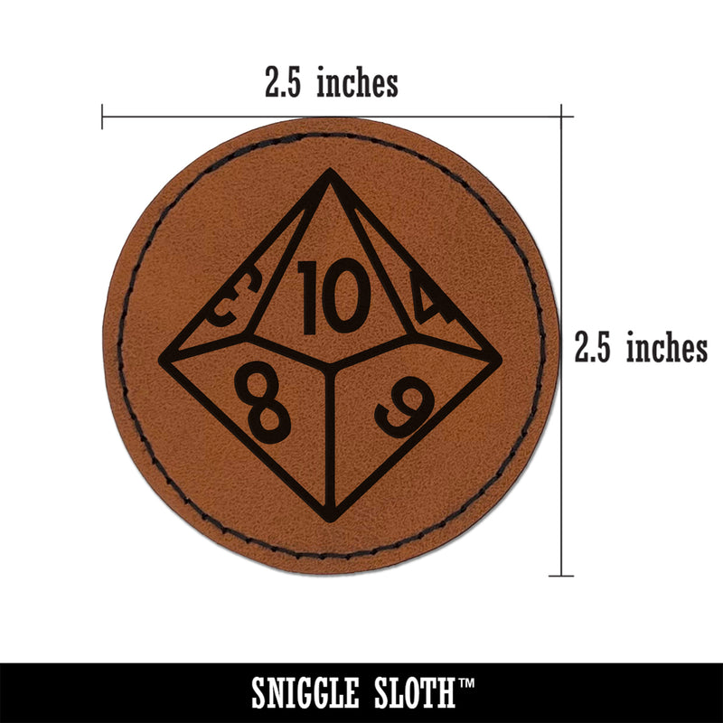 D10 10 Sided Gaming Gamer Dice Critical Role Round Iron-On Engraved Faux Leather Patch Applique - 2.5"