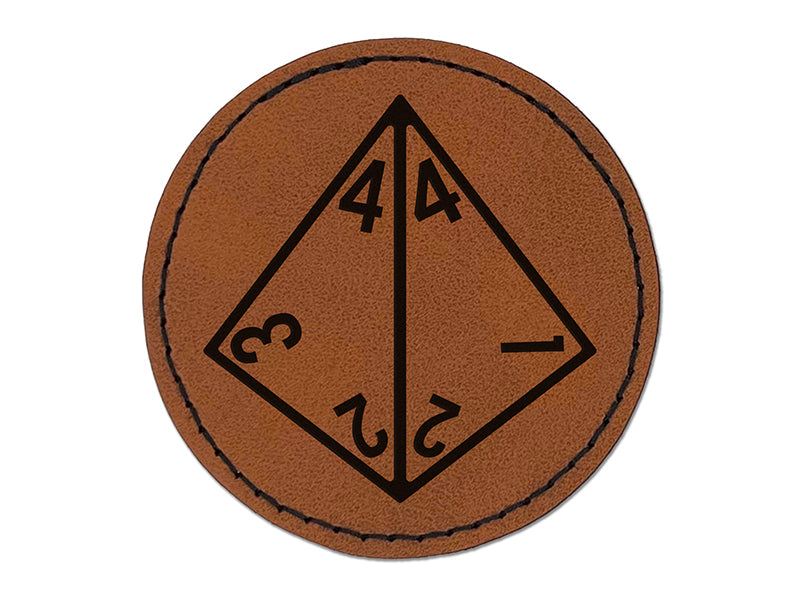 D4 4 Sided Gaming Gamer Dice Critical Role Round Iron-On Engraved Faux Leather Patch Applique - 2.5"