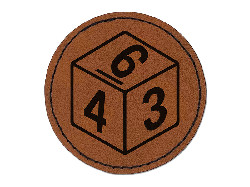 D6 6 Sided Gaming Gamer Dice Critical Role Round Iron-On Engraved Faux Leather Patch Applique - 2.5"