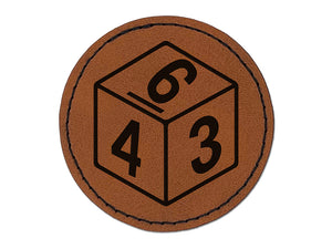 D6 6 Sided Gaming Gamer Dice Critical Role Round Iron-On Engraved Faux Leather Patch Applique - 2.5"