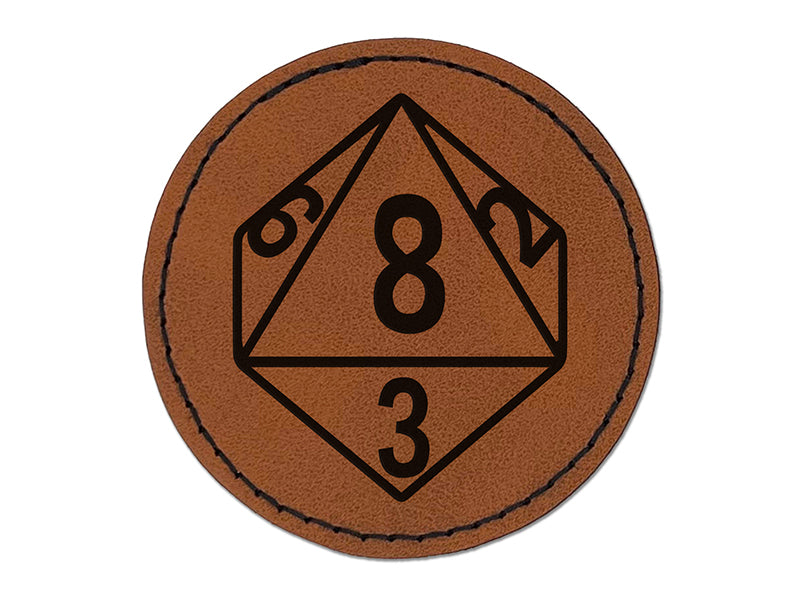 D8 8 Sided Gaming Gamer Dice Critical Role Round Iron-On Engraved Faux Leather Patch Applique - 2.5"