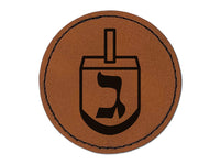 Dreidel Dreidl Jewish Hanukkah Gimel All Round Iron-On Engraved Faux Leather Patch Applique - 2.5"