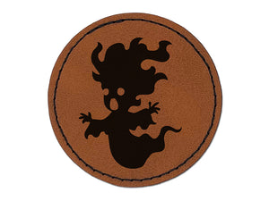 Haunted Halloween Ghost Banshee Monster Round Iron-On Engraved Faux Leather Patch Applique - 2.5"