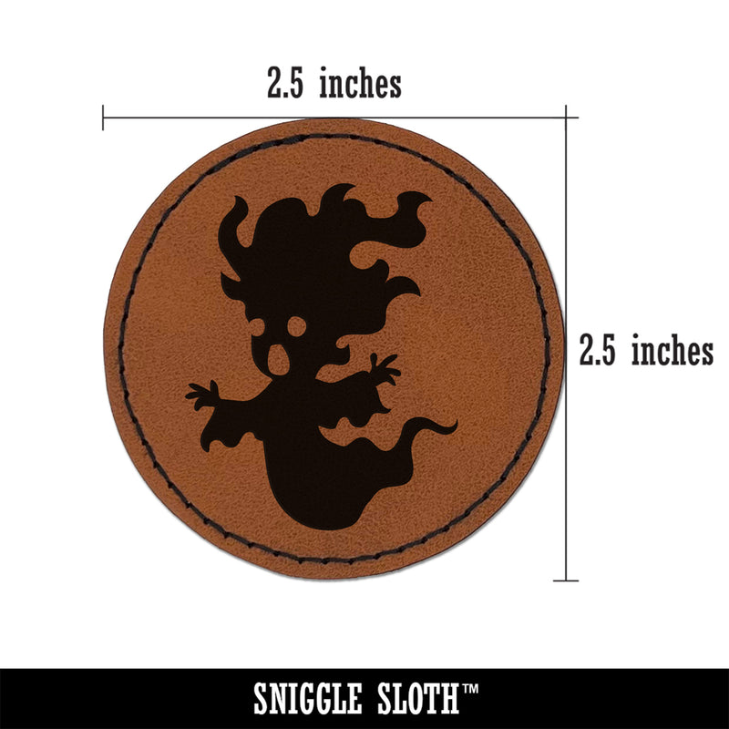 Haunted Halloween Ghost Banshee Monster Round Iron-On Engraved Faux Leather Patch Applique - 2.5"