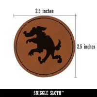 Scruffy Werewolf Dog Wolf Man Monster Halloween Round Iron-On Engraved Faux Leather Patch Applique - 2.5"