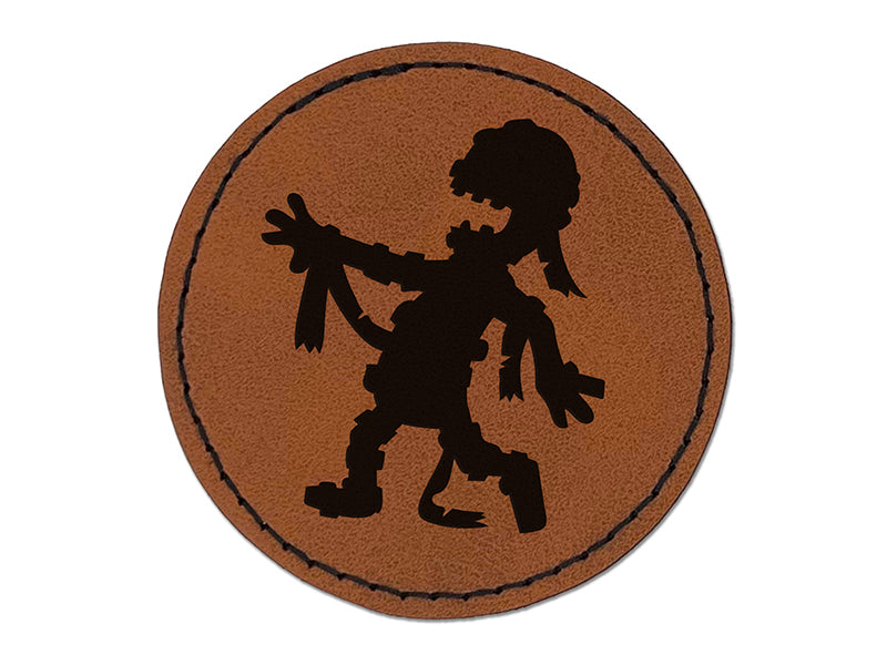 Shambling Mummy Halloween Monster Round Iron-On Engraved Faux Leather Patch Applique - 2.5"