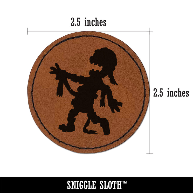 Shambling Mummy Halloween Monster Round Iron-On Engraved Faux Leather Patch Applique - 2.5"