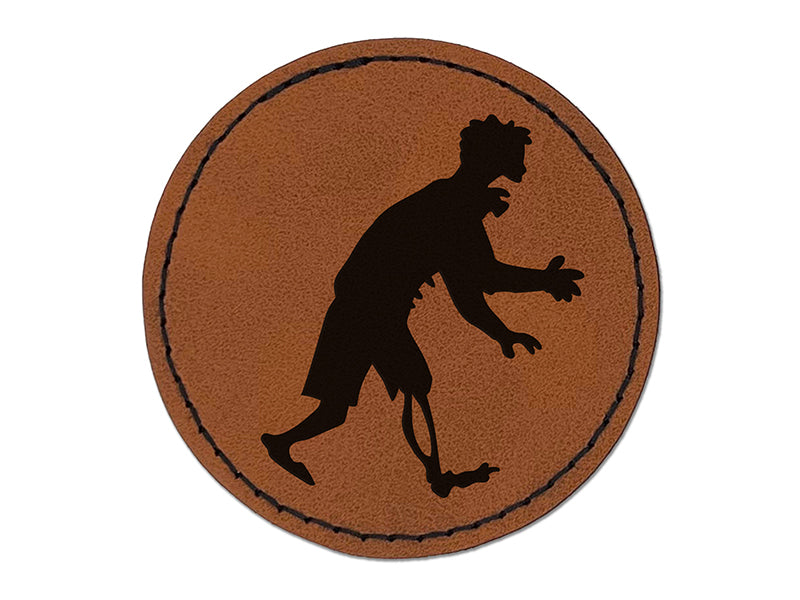 Shambling Zombie Monster Halloween Round Iron-On Engraved Faux Leather Patch Applique - 2.5"