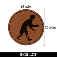 Shambling Zombie Monster Halloween Round Iron-On Engraved Faux Leather Patch Applique - 2.5"