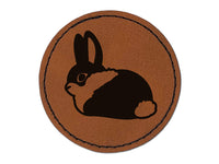 Sitting Bunny Rabbit Loaf Round Iron-On Engraved Faux Leather Patch Applique - 2.5"