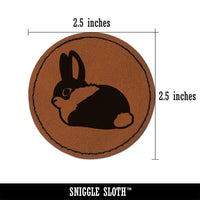 Sitting Bunny Rabbit Loaf Round Iron-On Engraved Faux Leather Patch Applique - 2.5"