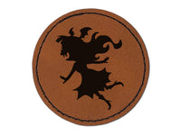 Vampire Girl Monster Halloween Round Iron-On Engraved Faux Leather Patch Applique - 2.5"