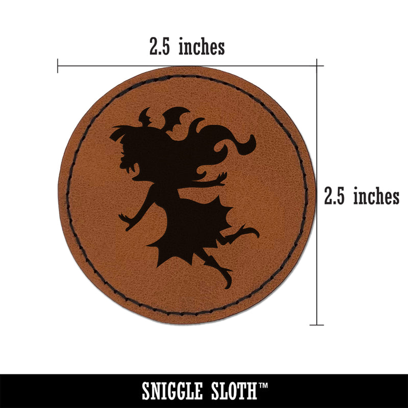 Vampire Girl Monster Halloween Round Iron-On Engraved Faux Leather Patch Applique - 2.5"