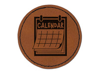 Calendar Day Planner Round Iron-On Engraved Faux Leather Patch Applique - 2.5"