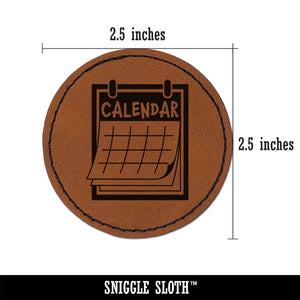 Calendar Day Planner Round Iron-On Engraved Faux Leather Patch Applique - 2.5"