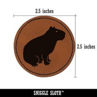 Capybara Rodent Silhouette Round Iron-On Engraved Faux Leather Patch Applique - 2.5"