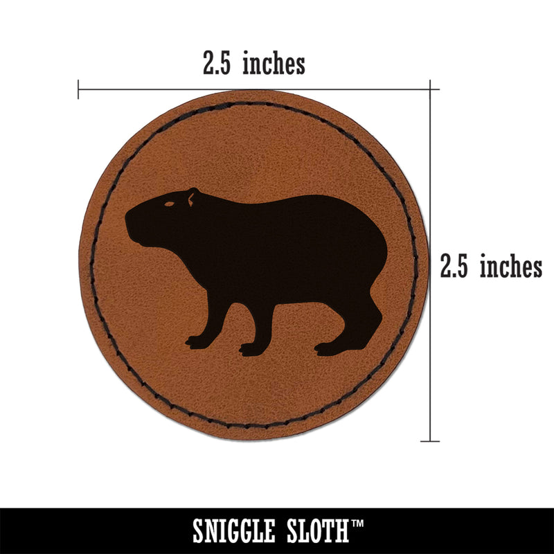 Capybara Standing Silhouette Round Iron-On Engraved Faux Leather Patch Applique - 2.5"