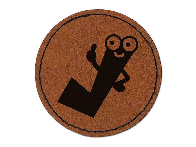 Check Mark Guy Thumbs Up Round Iron-On Engraved Faux Leather Patch Applique - 2.5"