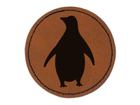 Chill Penguin Silhouette Round Iron-On Engraved Faux Leather Patch Applique - 2.5"