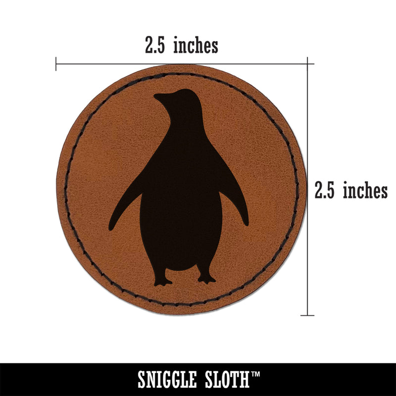 Chill Penguin Silhouette Round Iron-On Engraved Faux Leather Patch Applique - 2.5"