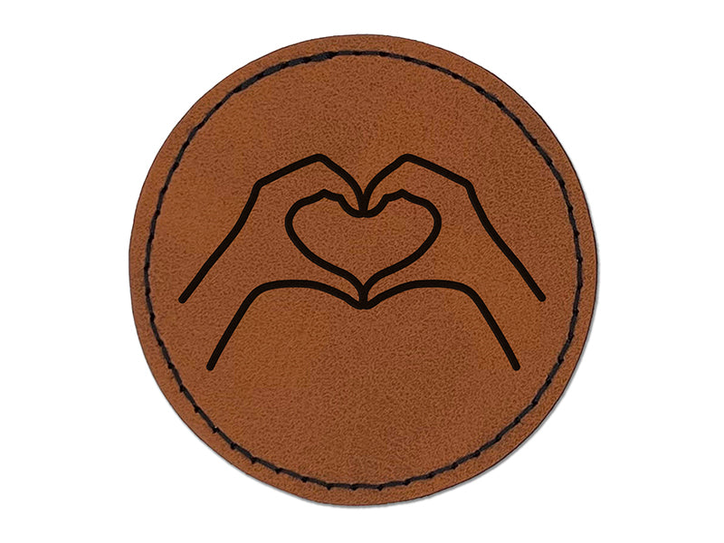 Hands Making Heart Round Iron-On Engraved Faux Leather Patch Applique - 2.5"