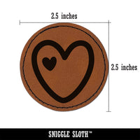 Heart in Heart Love Round Iron-On Engraved Faux Leather Patch Applique - 2.5"