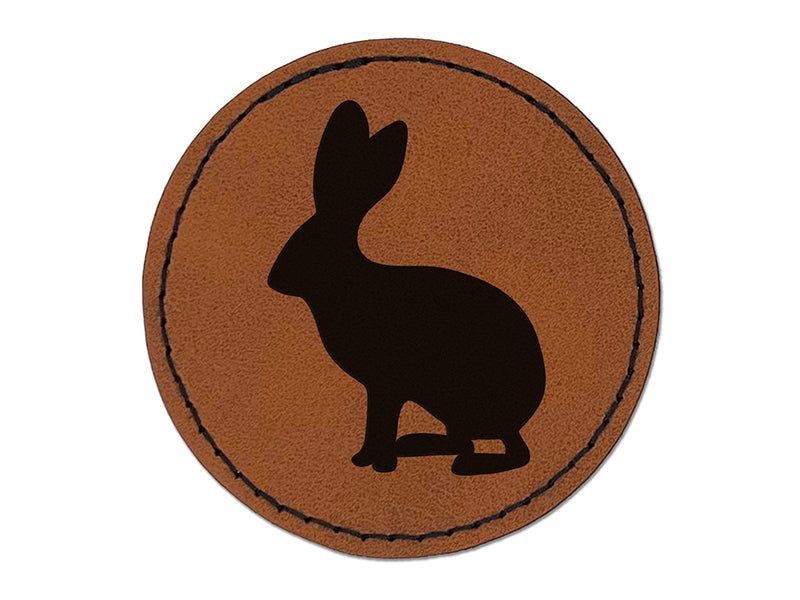 Jack Rabbit Silhouette Round Iron-On Engraved Faux Leather Patch Applique - 2.5"