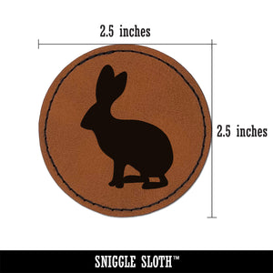 Jack Rabbit Silhouette Round Iron-On Engraved Faux Leather Patch Applique - 2.5"