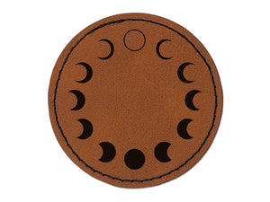 Moon Lunar Eclipse Phases Round Iron-On Engraved Faux Leather Patch Applique - 2.5"